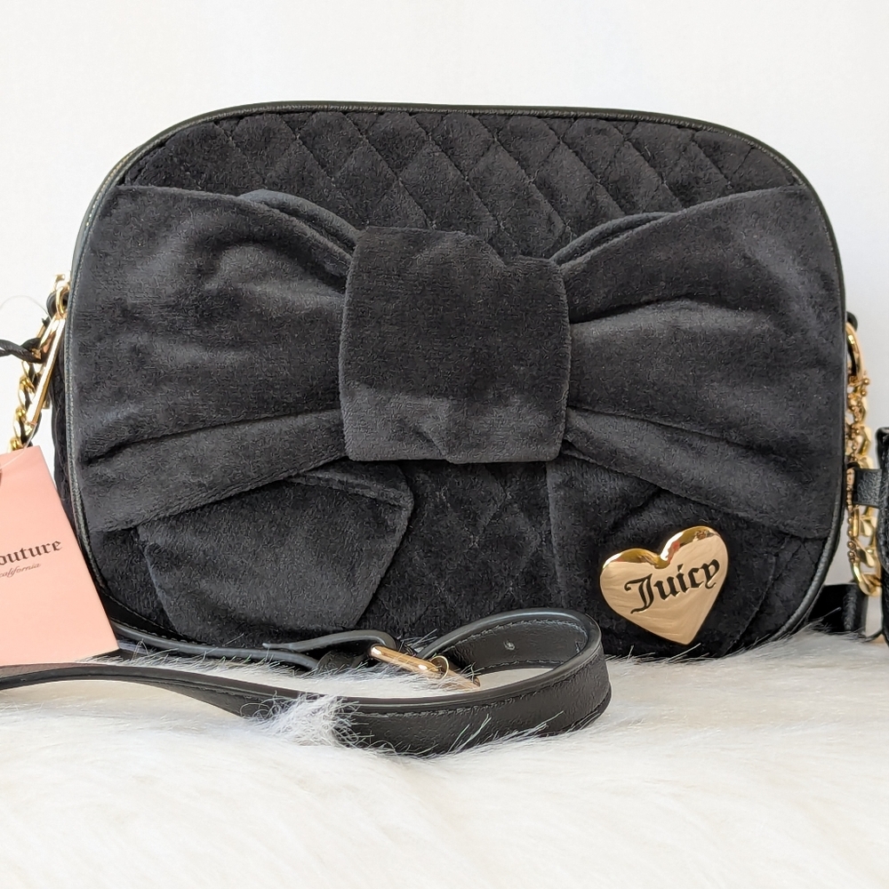 Juicy Couture Black Velvet Bow Crossbody Bag
